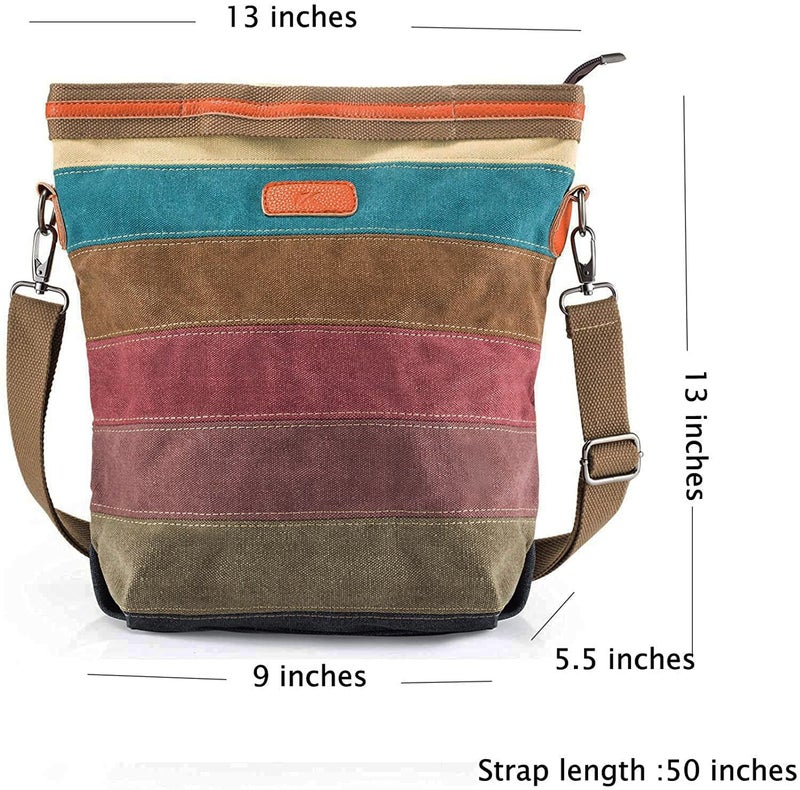 SNUG STAR Canvas Handbag Multi-Color Striped Lattice Cross Body Shoulder Purse Bag Tote-Handbag for Women - Image 4
